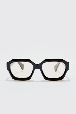 Hexagonal Sunglasses In Black | BoohooMAN UK