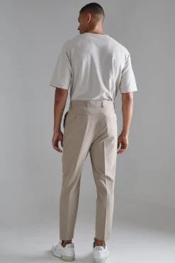 High Rise 4 Way Stretch Tapered Trousers | BoohooMAN UK
