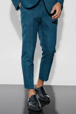High Rise Tapered Check Fabric Interest Trousers | BoohooMAN UK