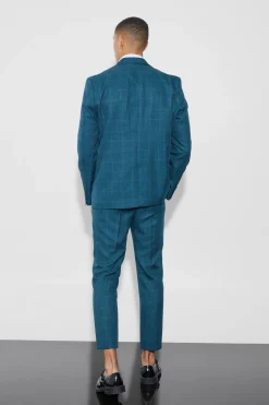 High Rise Tapered Check Fabric Interest Trousers | BoohooMAN UK
