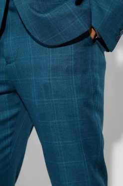 High Rise Tapered Check Fabric Interest Trousers | BoohooMAN UK