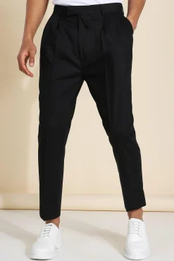 High Rise Tapered Crop Tailored Trouser | BoohooMAN UK