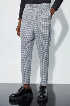 High Rise Tapered Houndstooth Suit Trousers | BoohooMAN UK