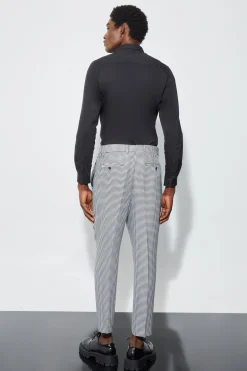 High Rise Tapered Houndstooth Suit Trousers | BoohooMAN UK