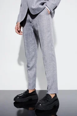 High Rise Tapered Textured Marl Trousers | BoohooMAN UK