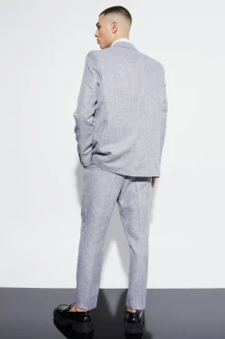 High Rise Tapered Textured Marl Trousers | BoohooMAN UK