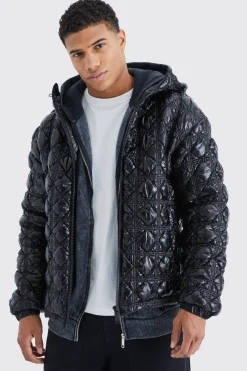 High Shine Bubble Texture Puffer | BoohooMAN UK