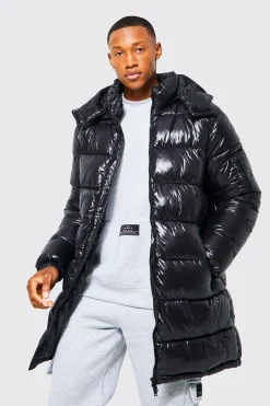 High Shine Hooded Longline Parka | BoohooMAN UK
