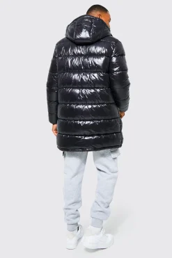 High Shine Hooded Longline Parka | BoohooMAN UK