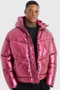 High Shine Hooded Puffer | BoohooMAN UK