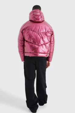 High Shine Hooded Puffer | BoohooMAN UK