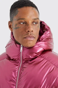 High Shine Hooded Puffer | BoohooMAN UK