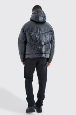 High Shine Hooded Puffer | BoohooMAN UK