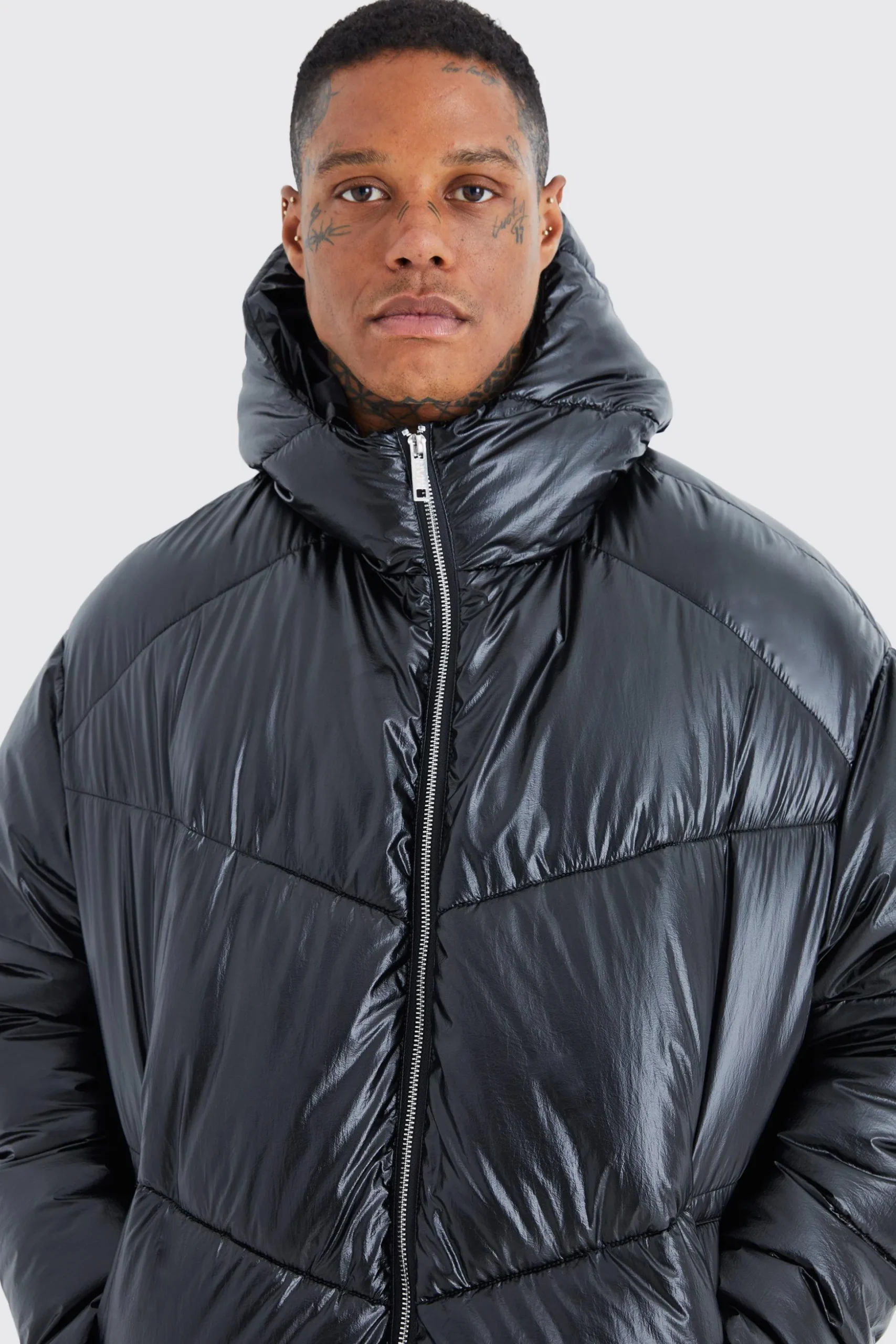 High Shine Hooded Puffer | BoohooMAN UK