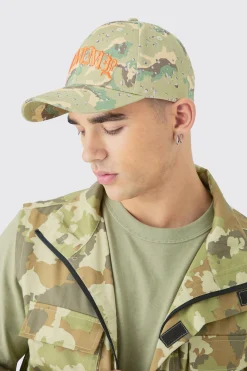 Homme Camo Cap In Green | BoohooMAN UK