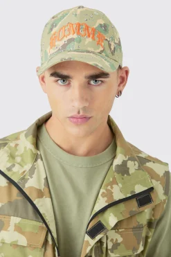 Homme Camo Cap In Green | BoohooMAN UK