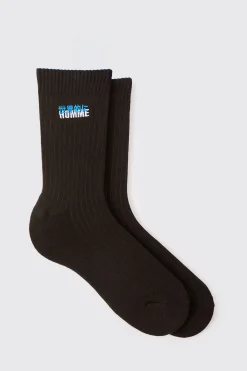 Homme Embroidered Sports Socks | BoohooMAN UK