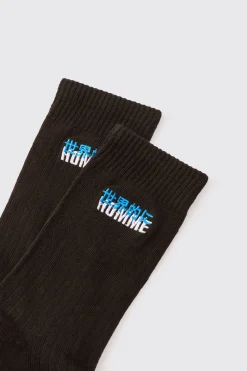 Homme Embroidered Sports Socks | BoohooMAN UK