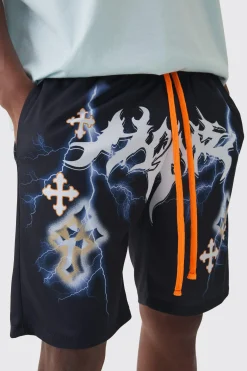 Homme Gothic Cross Mesh Basketball Shorts | BoohooMAN UK