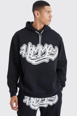 Homme Graffiti Oversized Hooded Tracksuit | BoohooMAN UK
