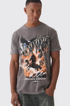 Homme Horse Graphic Wash T-shirt | BoohooMAN UK