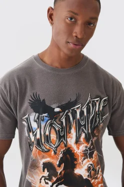 Homme Horse Graphic Wash T-shirt | BoohooMAN UK