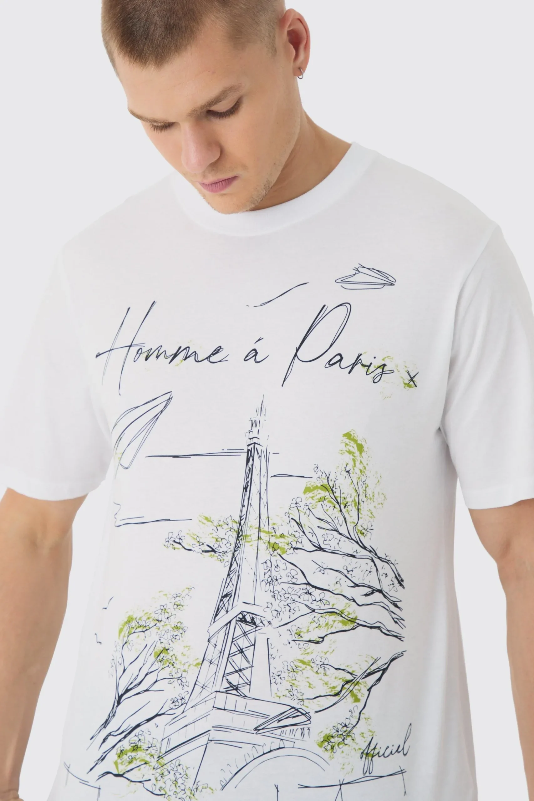 Homme Paris Line Drawing Print T-Shirt | BoohooMAN UK