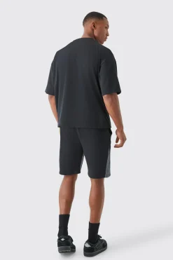 Homme Print Denim Gusset T-shirt And Short Set | BoohooMAN UK