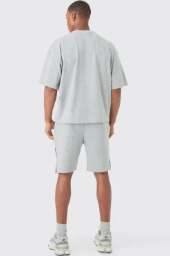 Homme Print Denim Gusset T-shirt And Short Set | BoohooMAN UK