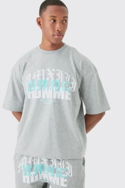 Homme Print Denim Gusset T-shirt And Short Set | BoohooMAN UK