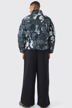 Homme Printed Funnel Neck Mesh Puffer Coat In Black | BoohooMAN UK