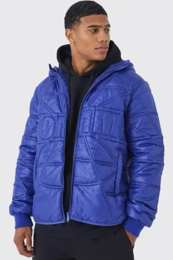 Homme Quilted Puffer With Hood | BoohooMAN UK