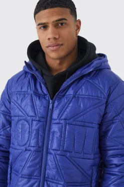 Homme Quilted Puffer With Hood | BoohooMAN UK