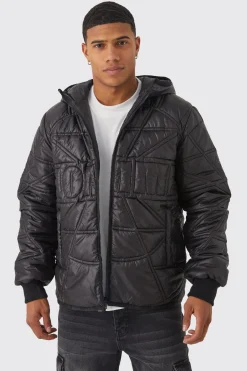 Homme Quilted Puffer With Hood | BoohooMAN UK