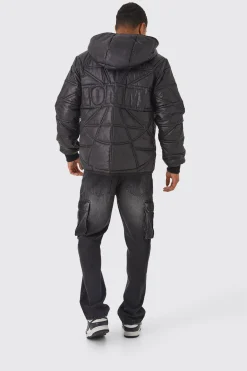 Homme Quilted Puffer With Hood | BoohooMAN UK
