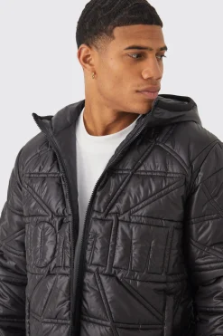 Homme Quilted Puffer With Hood | BoohooMAN UK