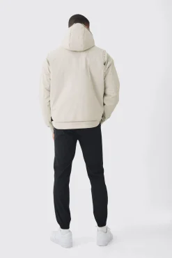 Hooded Utility Tech Parka In Stone | BoohooMAN UK
