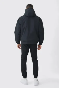 Hooded Utility Tech Parka In Black | BoohooMAN UK