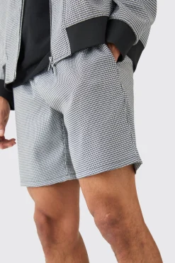 Houndstooth Checked Elasticated Waist Shorts | BoohooMAN UK