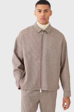 Houndstooth Checked Oversized Smart Harrington Jacket | BoohooMAN UK