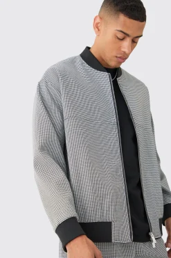 Houndstooth Checked Regular Fit Smart Bomber Jacket | BoohooMAN UK