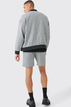 Houndstooth Checked Regular Fit Smart Bomber Jacket | BoohooMAN UK