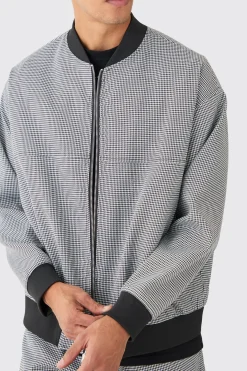 Houndstooth Checked Regular Fit Smart Bomber Jacket | BoohooMAN UK