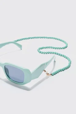 Iced Bead Sunglasses Chain In Green | BoohooMAN UK