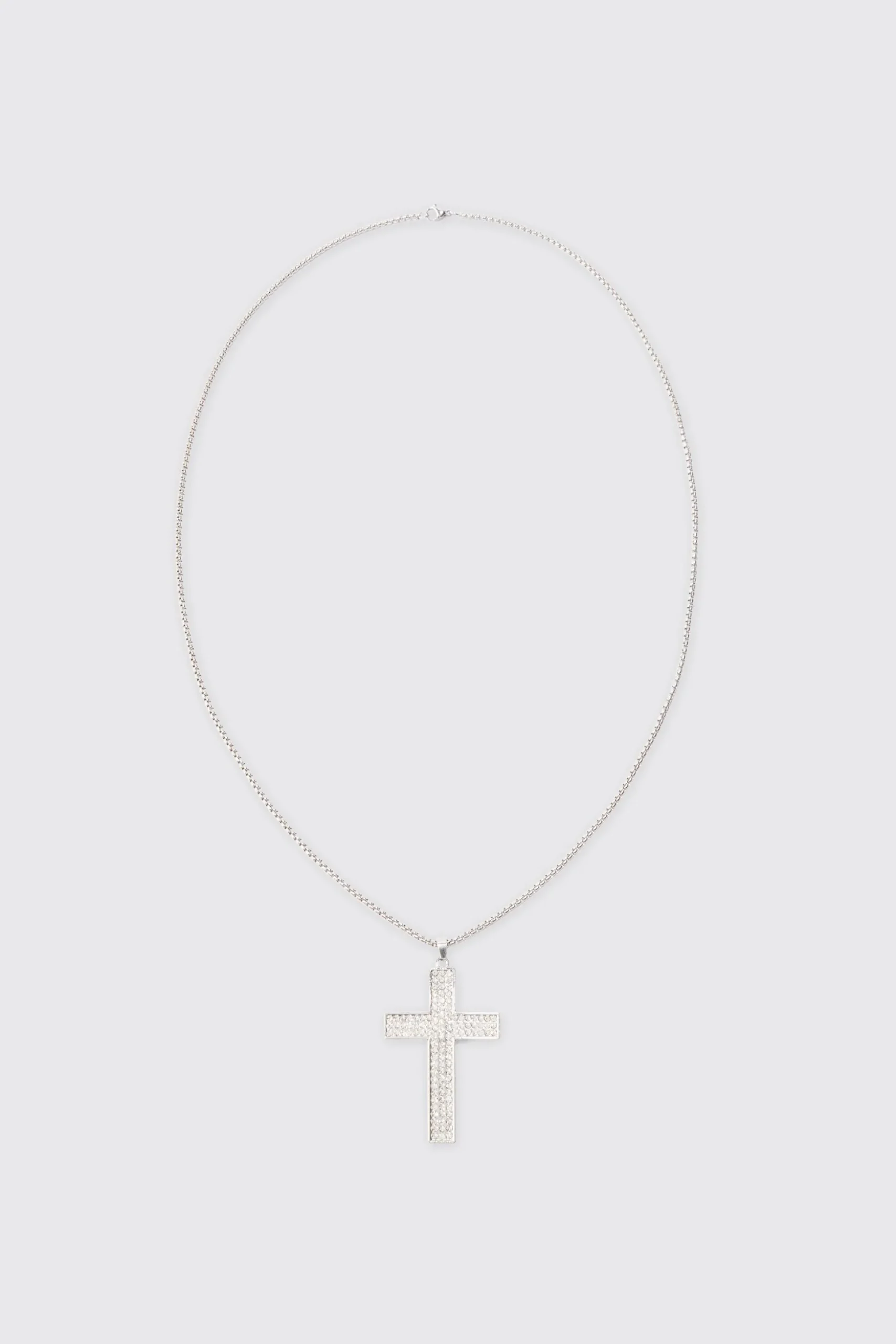 Iced Cross Pendant Necklace In Silver | BoohooMAN UK