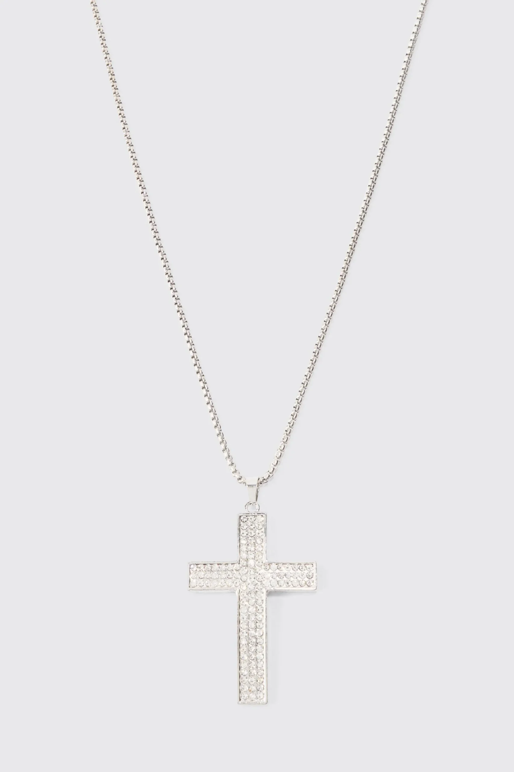 Iced Cross Pendant Necklace In Silver | BoohooMAN UK