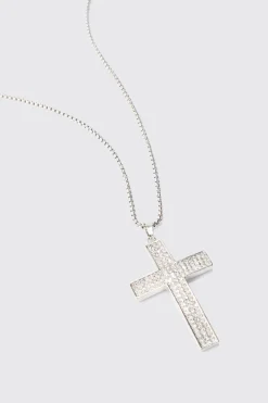 Iced Cross Pendant Necklace In Silver | BoohooMAN UK