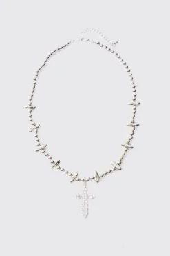 Iced Cross Pendant Necklace In Silver | BoohooMAN UK