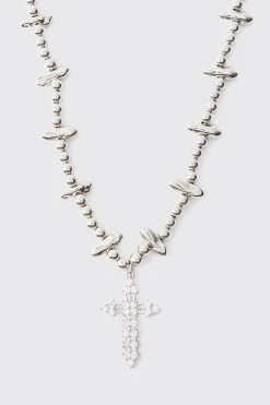 Iced Cross Pendant Necklace In Silver | BoohooMAN UK