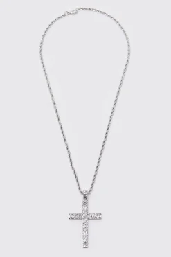 Iced Crystal Cross Necklace With Gift Bag | BoohooMAN UK
